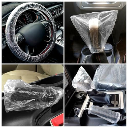 ICWEIMEI 300Pcs Disposable Car Protective Covers Include 100Pcs Disposable Steering Wheel Covers 100Pcs Disposable Gear Shift Covers 100Pcs Disposable Handbrake Covers for Car Protection