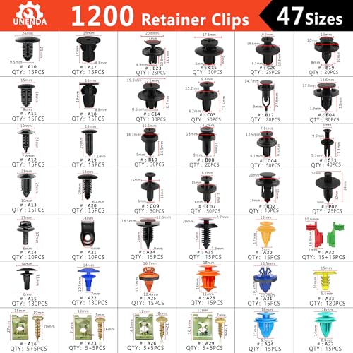 1351PCS Car Retainer Clip Assortment Kit 42 Most Popular Sizes - size: Car Clips 1351PCS-Red