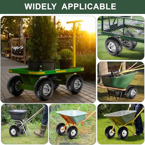 Taifa 4 PCS 10" Solid Flat Free 4.10/3.50-4 Rubber Tires and Wheels Replacement with 5/8'' Bearing and 2.17'' Offset Hub, Air less Wheel for Wheelbarrow/Wagon/Trolley/Lawn Mowers/Snow Blowers etc.