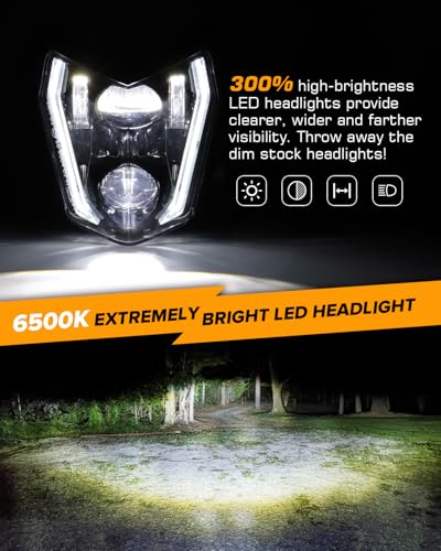 RAMJET4X4 LED Motorcycle Headlight Dirt Bike DRL Headlamp with Bezel Compatible With Motocross Pit Bike Enduro ATV Supermoto 150 250 350 450 500 SX XCW EXC SXF XC SMC R 690 - color: black A