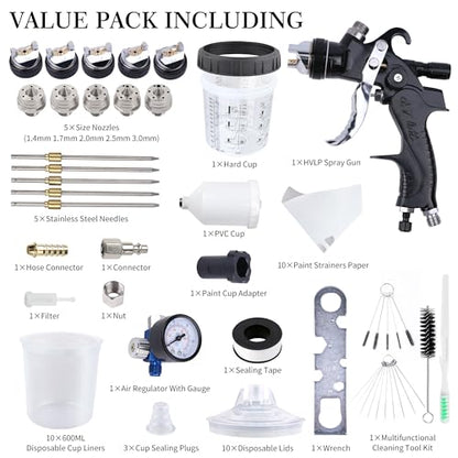 HVLP Automotive Spray Gun Kit, 10pcs 600ML Disposable Paint Cups - color: black