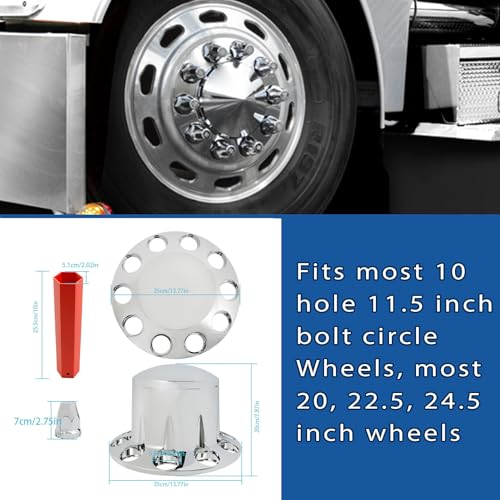 Silscvtt Chrome Semi Truck Hub Cover Wheel Axle Cover Center Caps Complete with 33mm Screw-on Lug Nuts for 22.5 Inches and 24.5 Inches Semi Truck Wheels 2 Front and 4 Rear - size: 2 Front and 4 Rear