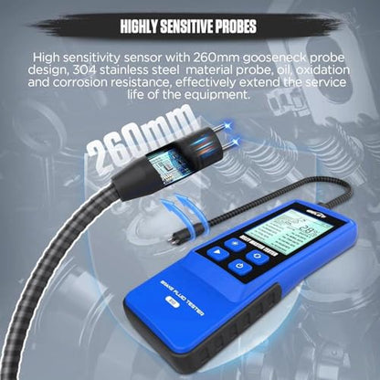 Brake Fluid Tester Digital Automotive Moisture Boiling Point Detector for DOT3,DOT4,DOT5.1 Brake Fluid with 2.8" Display, Audible Alarm, High-Precision Probe B10