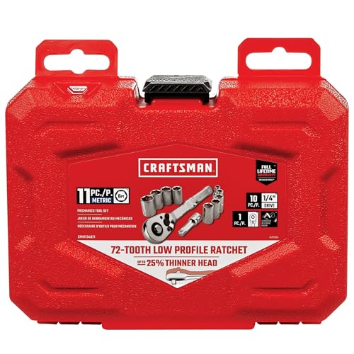 CRAFTSMAN Mechanics Tool Set, Metric, 1/4 Inch Drive, 11 Piece, 90-Tooth (CMMT34871) - size: 1/4 in
