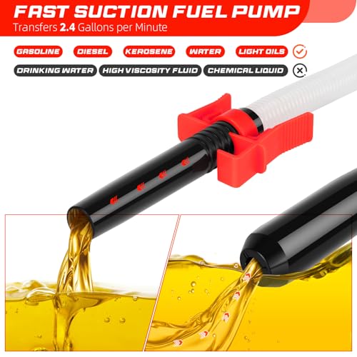 Portable Transfer Pump Battery Operated Electric Siphon Pump for Gas, Fuel, Diesel, Water Transfer 2.4 GPM Flow Oil Extractor, 47" Hose-Easy to Use Hand Fuel Pump, Multi-Use Siphon Transfer Pump(Red) - color: 1 Pack Red