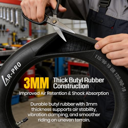 AR-PRO (2-Pack) 110/90-19 & 120/90-19 Heavy-Duty Motorcycle Inner Tubes, 3mm Thick Butyl Rubber Tubes, TR4 Valve Stem, Fits Off-Road, Motocross & Dirt Bike Tires - size: 110/90-19" (4.50 x 19), TR4 Valve