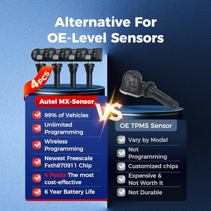 Autel TPMS Sensors Set of 4, MaxiTPMS MX-Sensor 315+433MHz OE Quality