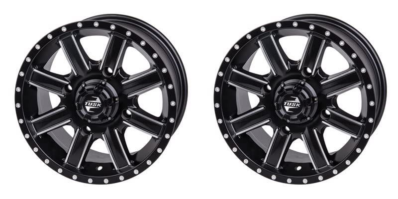 (2 Pack) 4/156 Tusk Cascade Wheel 12x7 4.0 + 3.0 Machined/Black For Yamaha RAPTOR 700 2006-2025