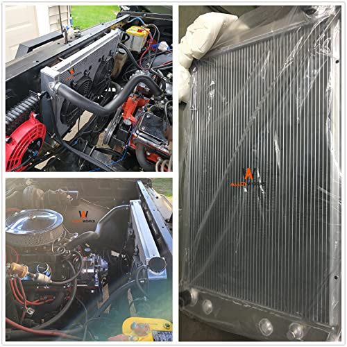ALLOYWORKS 4 Row Radiator + Shroud + 2 x 12" Fan + Relay Fits 1973-1987 1986 Chevy C10 C20 Pickup Truck K10 K20 K30 P20 P30 R10 R20 R30 R1500 GMC Jimmy V1500 V2500 V3500 Suburban Engine Radiators