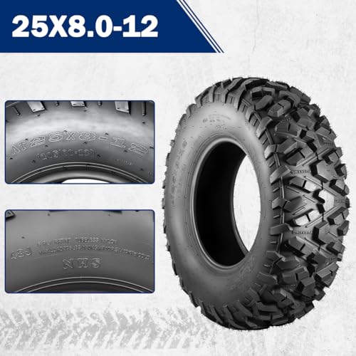 MaxAuto AT25x8-12 ATV UTV Tires, 25x8x12 All Terrain ATV Tires for All Trail Tire, 25 8 12 Mud Sand Off-Road Tire 205/80-12, 6PR Tubeless, 2 Pack - size: 25X8-12