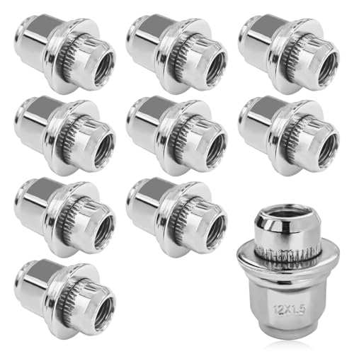 10PCS M12x1.5 Chrome Lug Nuts, Chrome Closed End Mag Style Lug Nuts with Washer Replaces OEM#90084-94001, Lug Nut Lock Set Compatible with Toyota Corolla Camry Tacoma Lexus - color: 10PCS