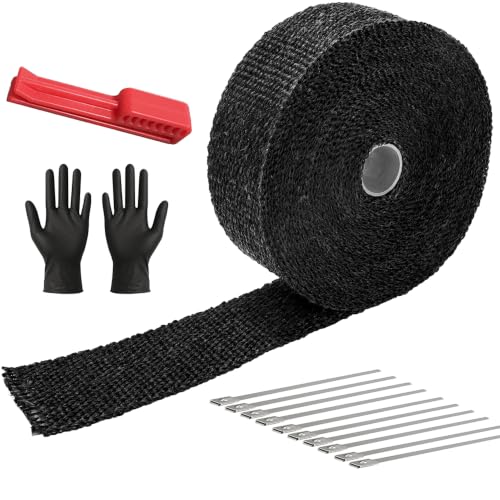 Exhaust Heat Wrap Roll 2" x 50' Black Fiberglass Heat Shield Tape 1 Rolls 5cm x 15m with 10pcs Stainless Ties and A Measure Tool for Motorcycle Car Truck - style: Black50' /1roll