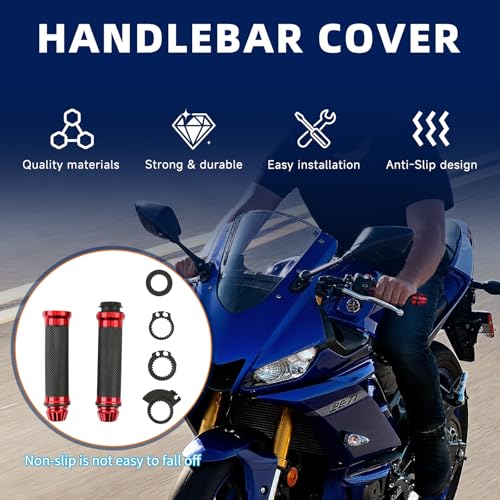 DREAMIZER 7/8 Handlebar Grips Non-Slip Motorcycle Grip w/Throttle Handle Grips Cable Clamp Compatible with Harley Honda Yamaha and More - color: Red