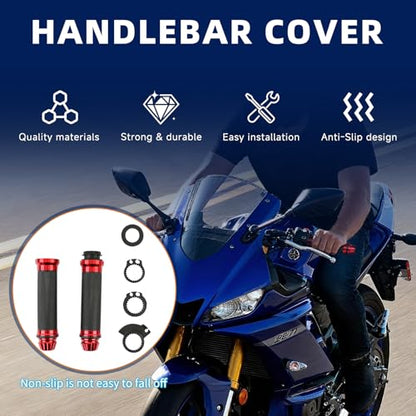 DREAMIZER 7/8 Handlebar Grips Non-Slip Motorcycle Grip w/Throttle Handle Grips Cable Clamp Compatible with Harley Honda Yamaha and More - color: Red