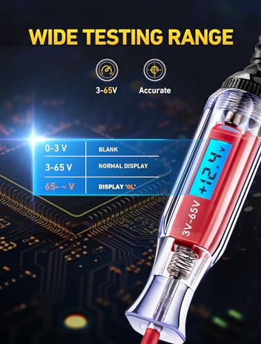 Heavy Duty 3-65V Backlit Digital LCD Circuit Tester, Test Light with 140 Inch Extended Spring Wire, Car Truck Low Voltage & Light Tester with Stainless Probe (Pack of 2) - size: 3-65V (Pack of 2)