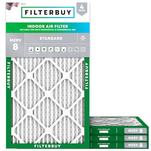 Filterbuy 10x25x1 Air Filter MERV 8 Dust & Allergy Defense (4-Pack) - style: 10x25x1