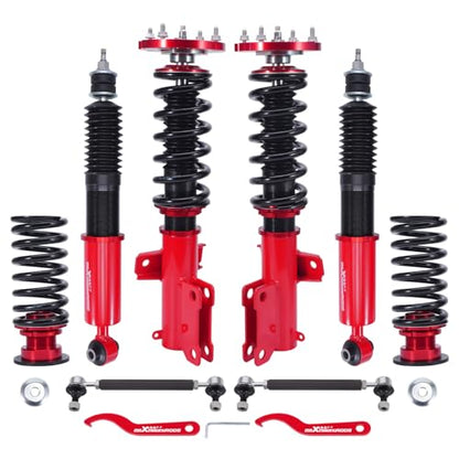 maXpeedingrods Coilovers for Ford Mustang 2005-2014, 24 Levels Adjustable Damper Coilovers Suspension Kit, Height Adjuatble Shock Absorber Strut, Lowering Kit Red - color: Red