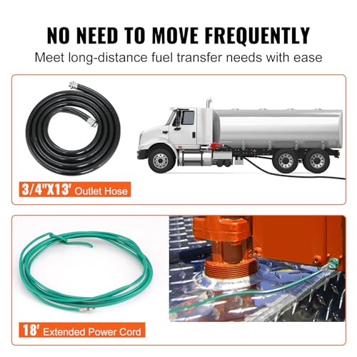 VEVOR Fuel Transfer Pump 12V DC 16 GPM 1/4 HP Gasoline Extractor Pump Kit - size: 12V 16GPM with Accessories