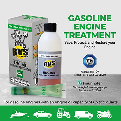 G8 Engine oil Treatment. for Gasoline Engines with an Motor Oil Capacity up to 9 quarts. Boost Power and Safely Restore and protect your Car, Truck, Motorcycle and all other engines - size: 9 Qts