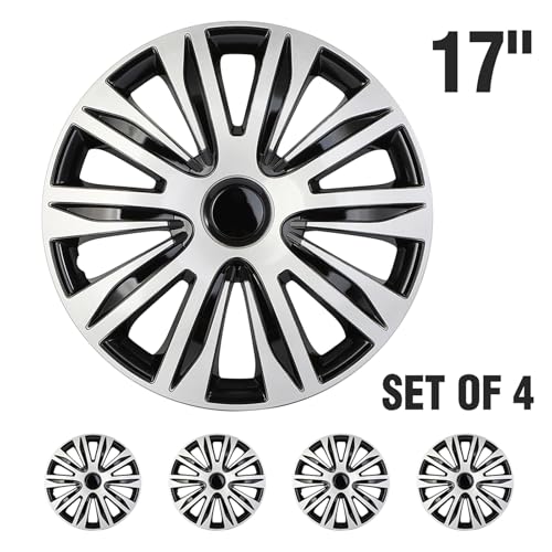 SCITOO Fit 17 Inch Hubcaps 4X Black & Silver Wheel Cover Universal-Fit