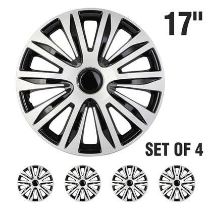 SCITOO Fit 17 Inch Hubcaps 4X Black & Silver Wheel Cover Universal-Fit