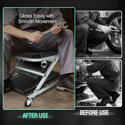 ‎DNA MOTORING TOOLS-00187 40 Inches 2 IN 1 Rolling Folding Car Creeper/Seat, 6 Pcs 2" Casters, 150kg Weight Capacity, Gray - color: Grey, size: 40 Inches