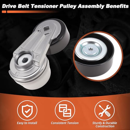 12638689 Drive Belt Tensioner Pulley Assembly for Chevy Equinox Cruze Malibu Trax Spark Belt Tensioner Assembly with Pulley for Buick Encore for Cadillac CT6 for GMC Terrain 39375