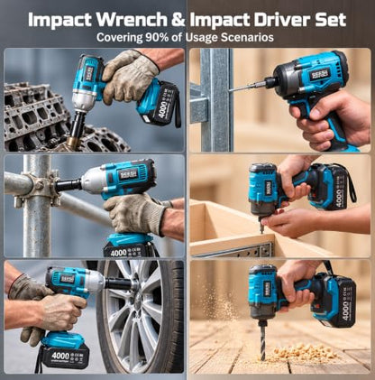 Seesii Impact Wrench & Impact Driver Combo Kit for Auto Repair & Home DIY - color: 665 Ft-lbs / 2x Battery / Impact Driver