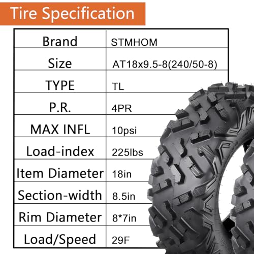 All Terrain Tires 18x9.50-8,ATV Tires 18x9.50-8, 4PR Sand Mud Off-Road Tires,Set of 2 ATV Tires, Tubeless - size: 18x9.50-8 4PR