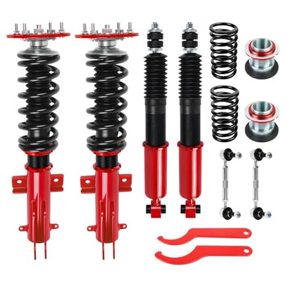 Upgrade Adjustable Coilovers Compatible with Ford Mustang 2005-2014 High Poundage Coil Spring Absorber Struts Suspension Lowering Kit Red - color: Red