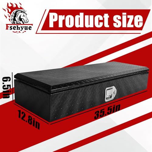 35.5" x 12.8" x 6.5" ATV/UTV Rear Aluminum Storage Box Heavy Duty Tread Pattern Truck Cargo Box Trailer Toolbox with Latch and Keys Suitable for Off-Road Vehicles Utility Vehicles