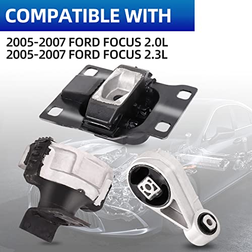 3-Piece Engine Motor Mount Set Compatible with 2005-2007 Focus 2.0L/2.3L - size: 2005-2007 Ford Focus 2.0L/2.3L