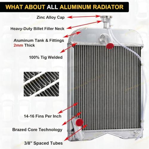 3Rows Auminum Radiator Compatible with Ford 2N 8N 9N 789 790 791 Tractor Radiator Ford 8N 9N 2N Replacemnet Tractors Radiator #8N8005