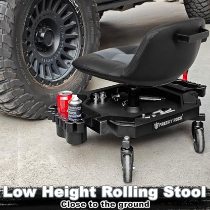Rolling Stool with Wheels, Adjustable Height Pneumatic Garage Work Mechanic Stool Seat with Backrest, 400 LBS Capacity 360° Swivel Mechanic Crepper Chair with Tool Tray Storage, Gray - color: Carbon Fiber Gray