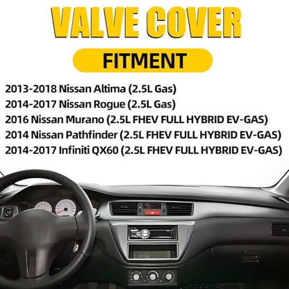 Engine Valve Cover Compatible with 2013-2018 Nissan Altima Rogue Murano 2.5L 2014 Pathfinder 2.5L 2014-2017 Infiniti QX60 Hybrid 2.5L Part 132643kY0A - color: Black (Upgrade Plastic)