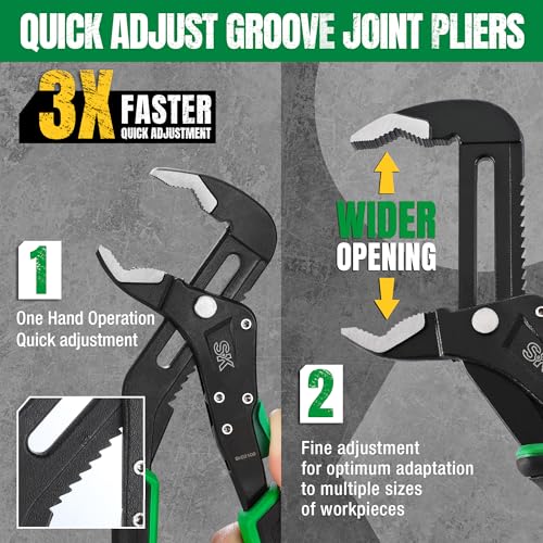SK 8'' Quick Adjust Water Pump Pliers, SureGrip V-Jaw Groove Joint Pliers - size: 8" Quick Adjust Groove Joint Pliers