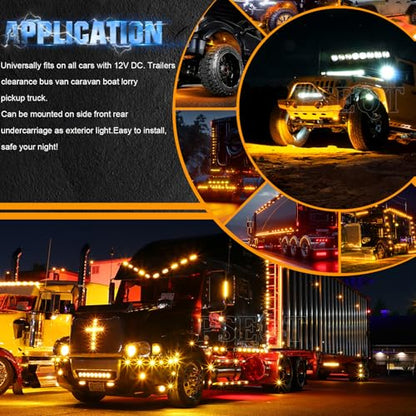 PSEQT 20Pcs 3/4" Strobe Flash+Steady Marker Lights Dual Function Amber LED Trailer Side Clearance Tail Round Lights 12V Turn Signal Warning Waterproof Lamps for Trailer Truck Bus ATV UTV Van RV - color: Amber