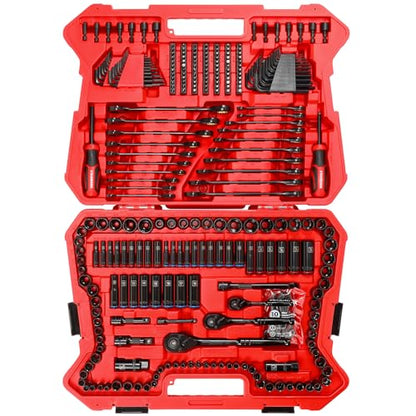 STARWORK TRUE MECHANIC 303-Piece Mechanics Tool Set, 120-Tooth Ratcheting Wrench Set, 1/4", 3/8", 1/2" Drive, Professional, SAE/Metric - color: Red