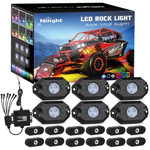 Nilight RGB LED Rock Lights Kit 6PCS Bluetooth App Control Multicolor - color: RGB 3LED w/Magnetic base, size: 6 Pods
