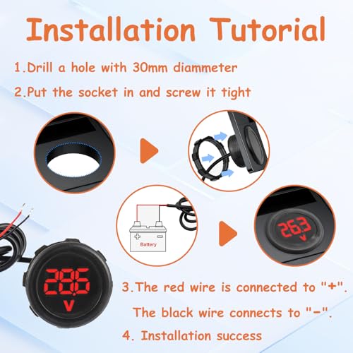 2 Pieces Waterproof DC 4V-100V Voltmeter Gauge (Red) - color: Red, size: Waterproof