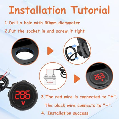 2 Pieces Waterproof DC 4V-100V Voltmeter Gauge (Red) - color: Red, size: Waterproof