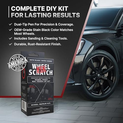Wheel Scratch Fix® Matte Black Rim Touch Up Paint, Wheel Scratch Repair Kit - color: Black - Satin/Matte - Kit