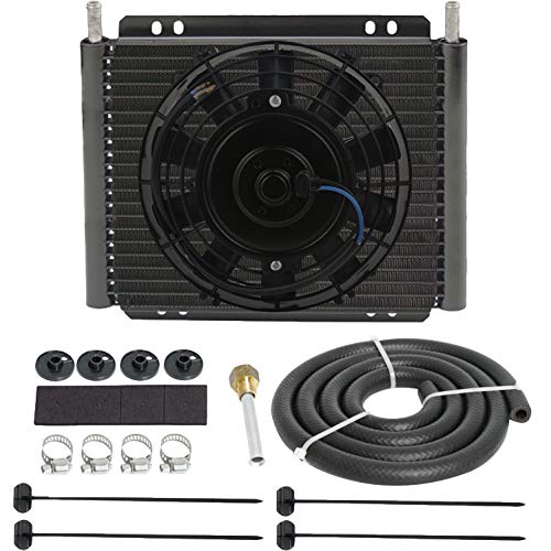 Heavy Duty Aluminum 11" Automotive Engine Transmission Oil Cooler Hose Lines 8" Inch Electric Cooling Fan Kit High Performance RV Trailer Truck Towing