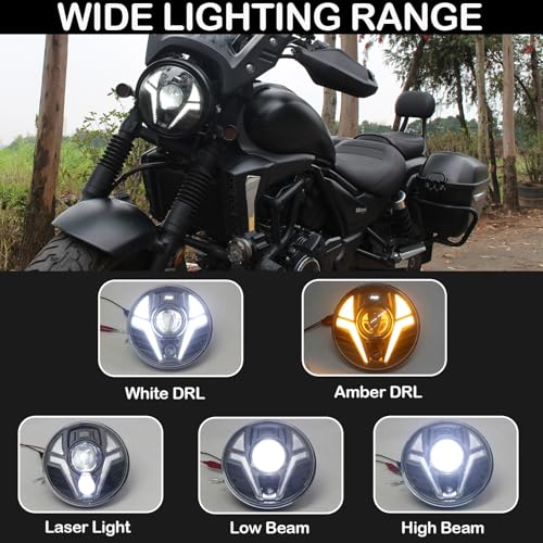 7" Round Headlight with Laser, White/Amber DRL - color: White/Amber DRL