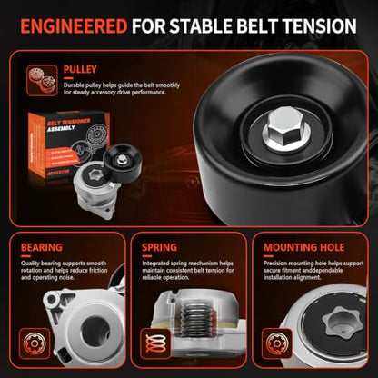39073 Belt Tensioner w/Pulley for Honda Accord Crosstour 2.4L - size: 31170R40A01