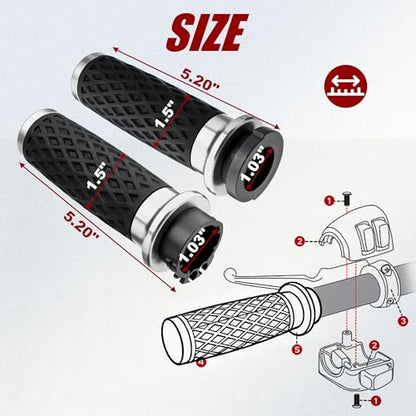 Chrome 1" Silicone Cable Throttle Grips with End Cap for Harley - color: Chrome