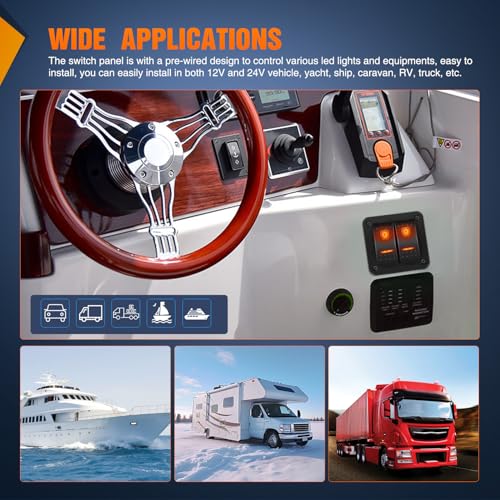 Nilight 2 Gang Rocker Switch Panel w/Orange LED Light 5Pin ON Off Pre-Wired - color: Amber, size: 2 Gang