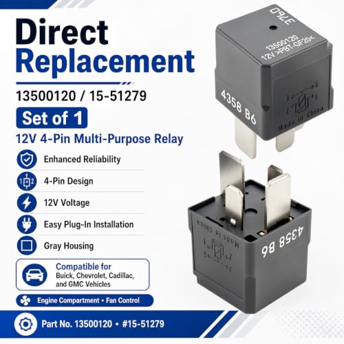 Relay 13500120, 4 Pins 12V Multi-Purpose Relay 15-51279 - Compatible for Buick, Chevrolet and Cadillacs Vehicles - size: Set of 1