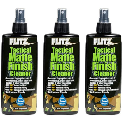 Flitz Tactical Matte Finish Cleaner - 7.6oz Bottle of USA-Made Gun Cleaner Spray to Remove Fingerprints, Oil, & Other Grime - Fast-Drying Cleaning Solution for Gun Wraps & More (3 Pack) - size: 7.6 Ounce (Pack of 3)