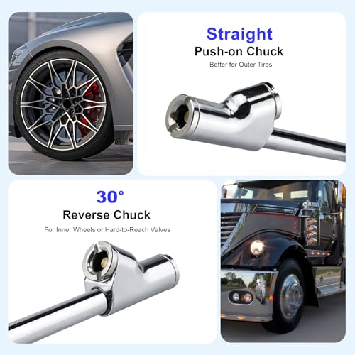 Rechargeable Digital Tire Pressure Gauge, Heavy-Duty Dual-Head Tire Gauge, USB-C Fast Charging, Backlit Display, LED Light, 4 Unit Switching, for Trucks, Motorhomes, Cars, and Motorcycles